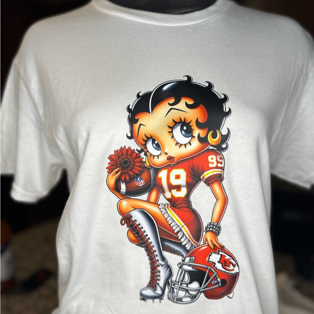 Gildan Women's White Tee with Cartoon Graphic